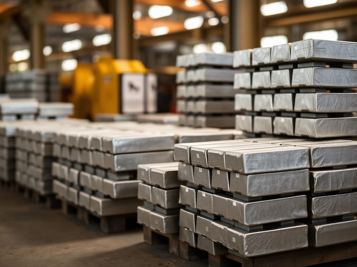 Stacks of finished aluminium ingots ready for dispatch